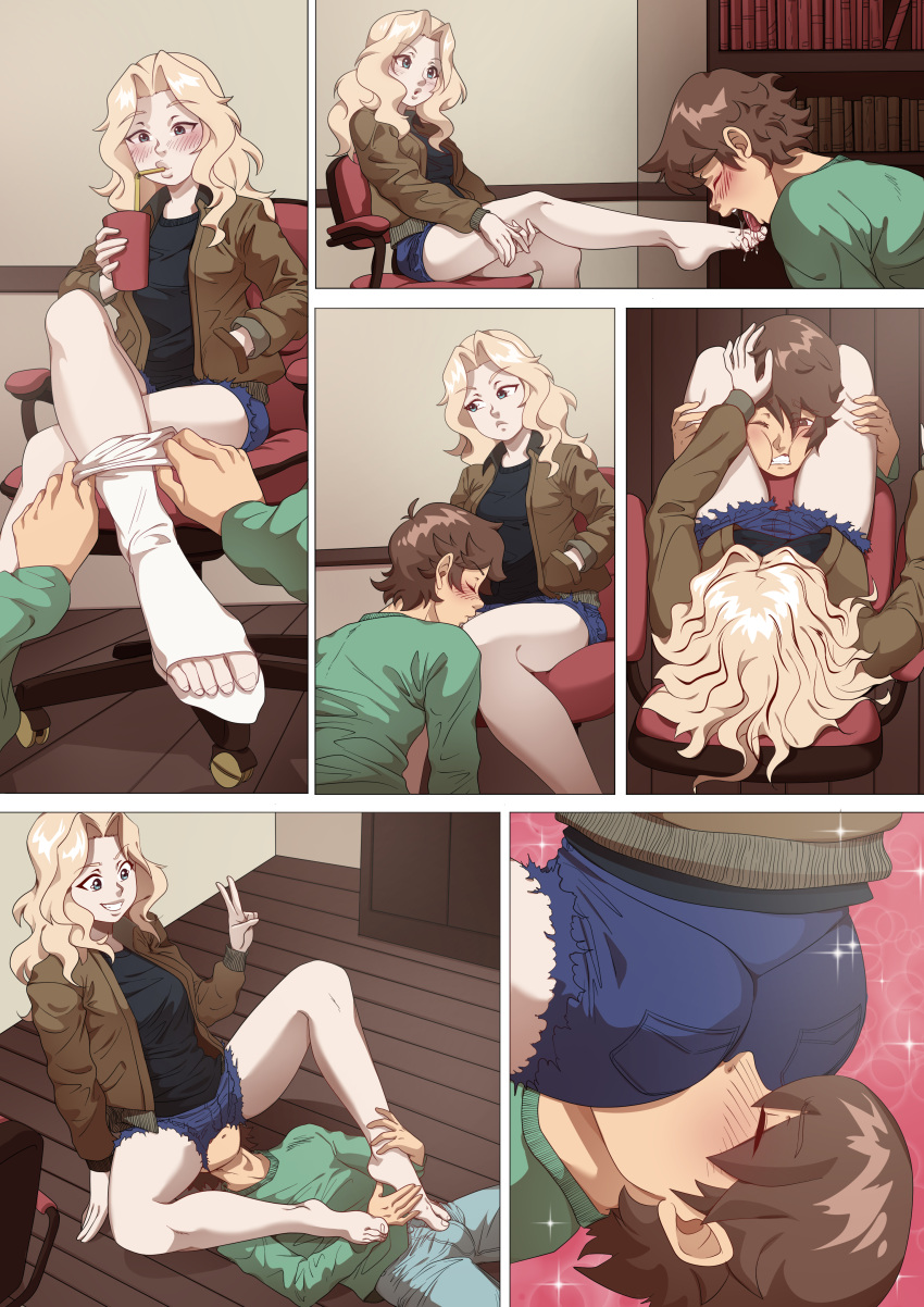 1boy ass comic facesitting feet feet_licking female foot_fetish footjob girls_und_panzer kay_(girls_und_panzer) male male/female sitting_on_face the_dark_mangaka toes