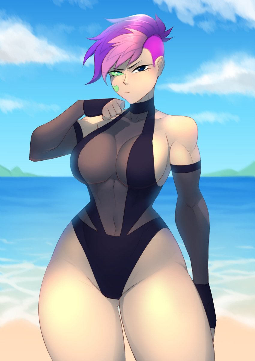 ada_(brawlhalla) beach big_breasts brawlhalla eirlys female female_only pink_hair short_hair