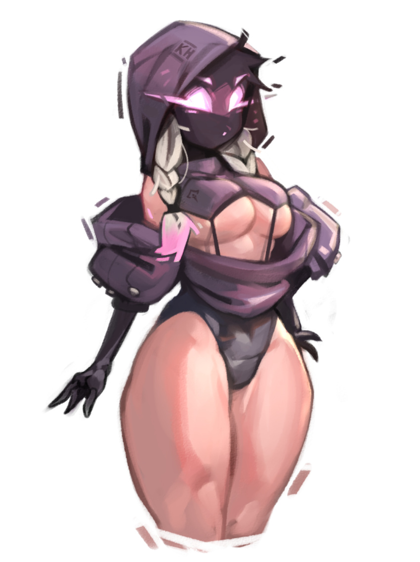 elbow_gloves female_only glowing_eyes kelvin_hiu large_breasts loose_clothing original purple_eyes tagme thick_thighs violet_(kelvin_hiu)