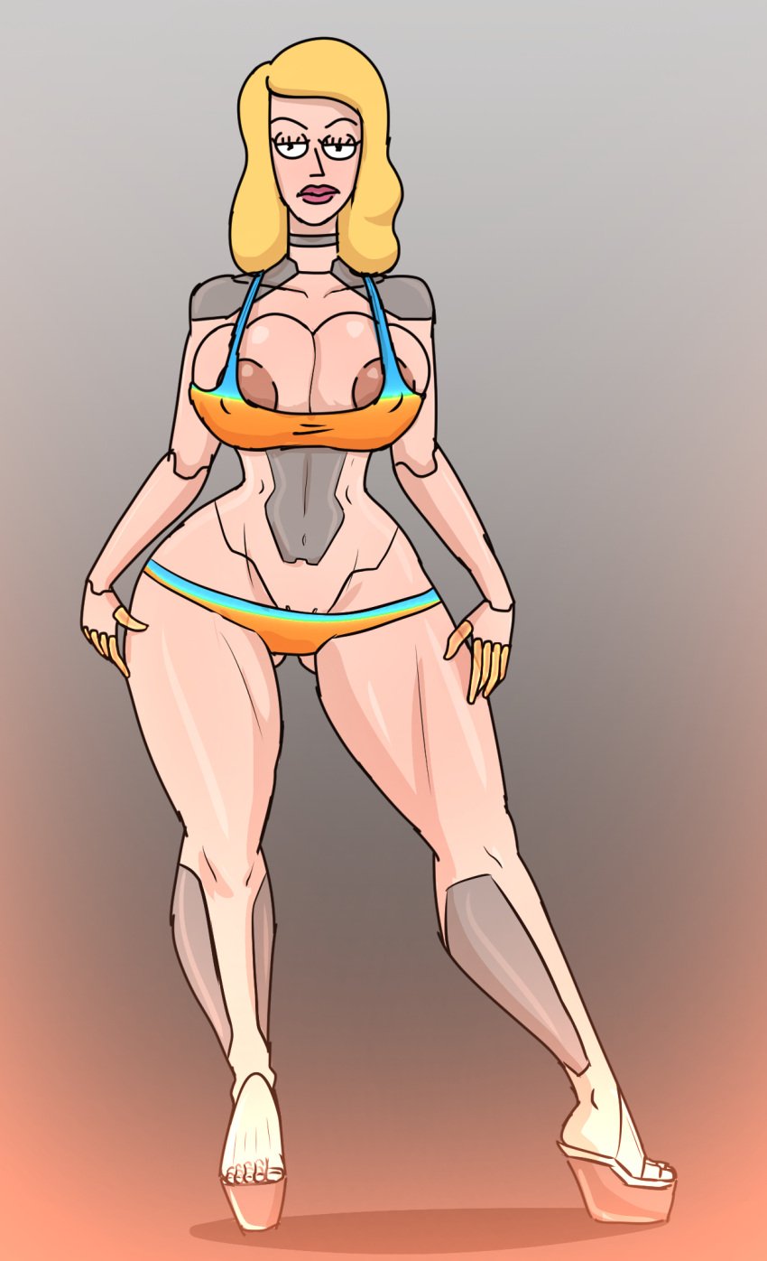 adult_swim areolae beth_smith blonde_hair child_bearing_hips cleavage color curvy cyborg diklonius female female_only hi_res huge_breasts looking_at_viewer mature_female milf nipples_visible_through_clothing panties rick_and_morty robot_joints sketch thick_thighs