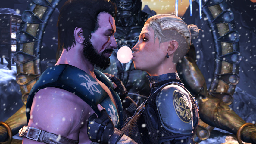 1boy 1boy1girl 1girls 3d 3d_model bubble_gum cassie_cage cryomancer female female_on_bottom hetero_sex kuai_liang male mortal_kombat mortal_kombat_x netherrealm_studios nonsexual scar_on_face sexual_tension smokescreen117 sub-zero