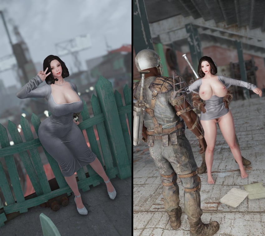 bethesda_softworks body_search comparison dongtan_dress emotrashcan exposed_breasts exposed_pussy fallout grope guard guards on_off tight_dress vault_dweller