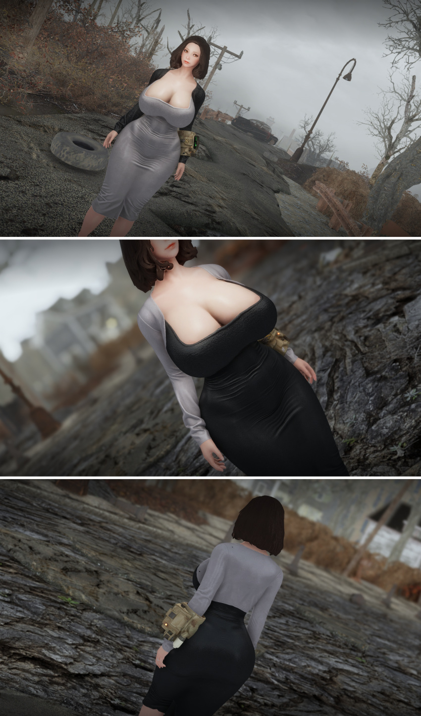 3d ass_focus bethesda_softworks breast_focus dongtan_dress emotrashcan fallout game_cg tight_dress vault_dweller