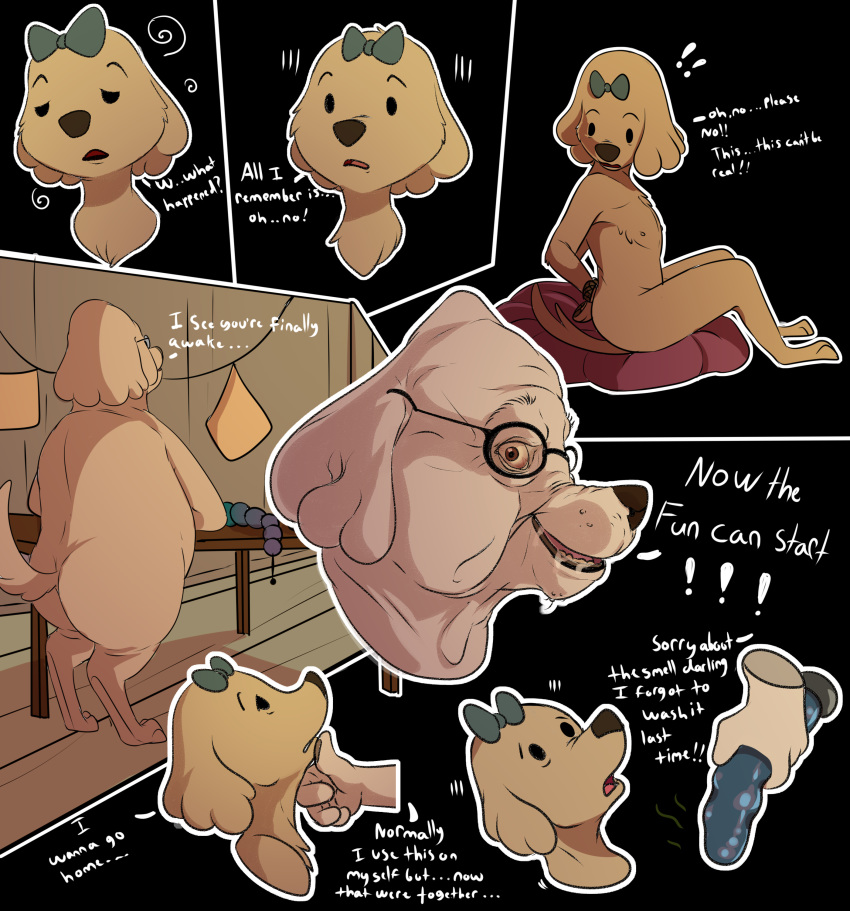 2019 absurd_res age_difference anal_beads anne_kennel anthro ass bound canid canine canis close-up comic dialogue digital_media_(artwork) dildo domestic_dog duo english_text eyewear female flat_chested glasses hands_behind_back hi_res imminent_rape larger_male male mammal nightmare_fuel nipples nude older_male overweight overweight_male pups_of_liberty sex_toy size_difference smaller_female straight text torinsangel younger_female