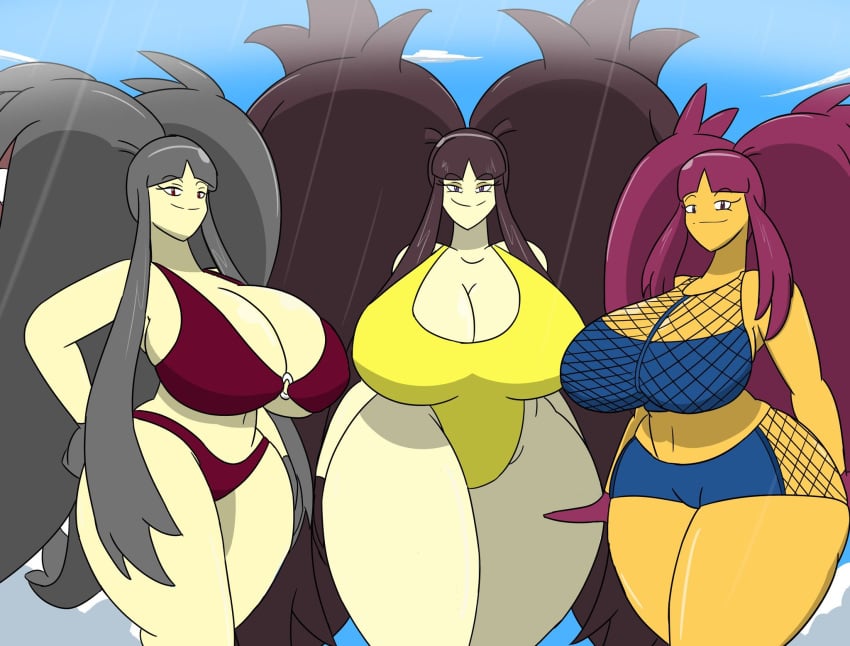 3girls anthro anthrofied ashley_(igph) ashley_the_mega_mawile big_hair bikini breasts camilla_(igph) camilla_the_mawile chubby cleavage day erica_(igph) erica_the_mawile female female_only futakuchi-onna huge_ass huge_breasts hyper igphhangout long_hair mawile mega_evolution mega_mawile midriff milf multiple_girls navel nintendo orange_skin original_character outdoors pink_eyes pokemon pokemon_(species) pokemon_oras pokemon_rse pose purple_eyes smile source_request swimsuit thick_thighs twintails underboob wide_hips yellow_skin