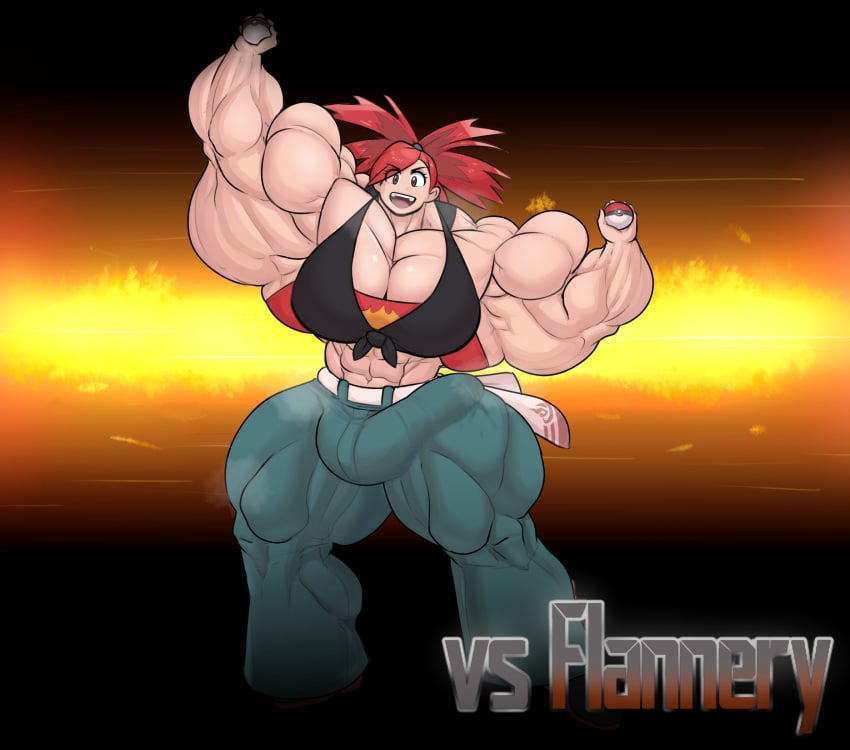 alternate_muscle_size flannery_(pokemon) futanari huge_pecs human human_only hyper hyper_muscles light-skinned_female light_skin muscular_female pokemon pokemon_oras pokemon_rse sovietmarmalade