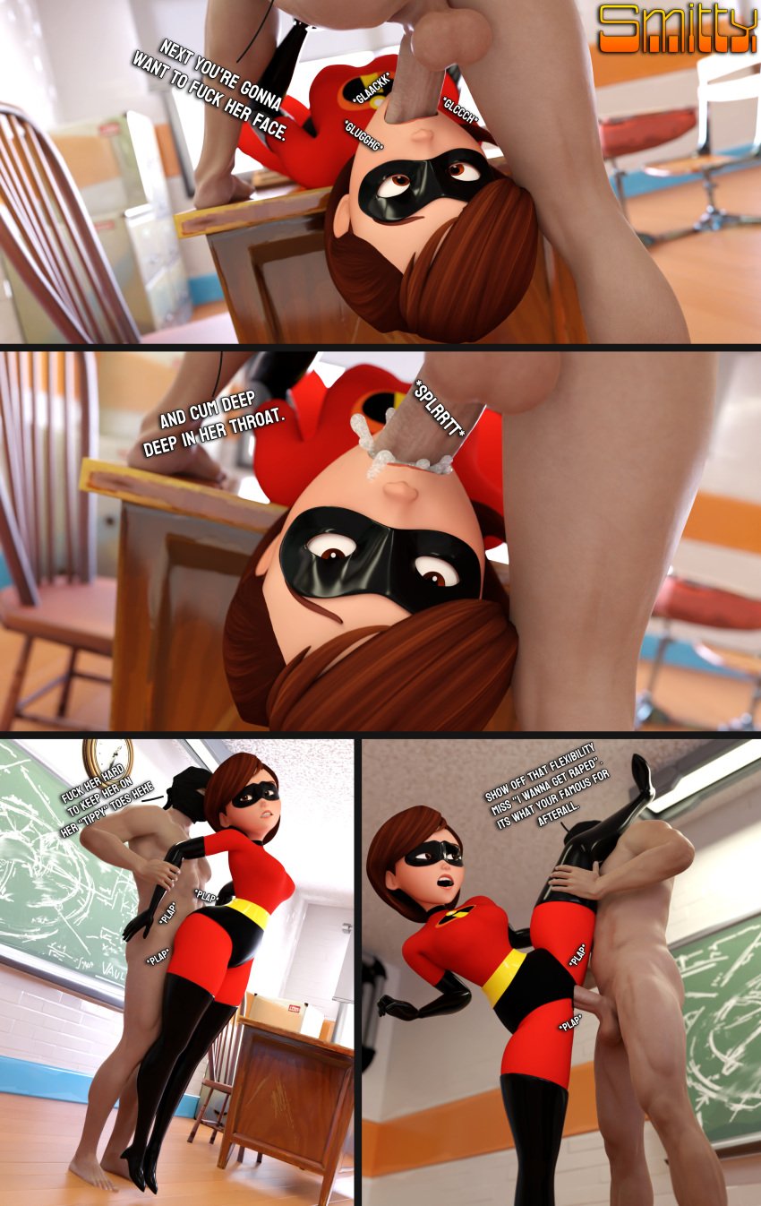 1boy 1girls anonymous_character anonymous_male balls big_balls big_penis blowjob brown_hair comic comic_page comic_panel cum cum_in_mouth deepthroat disney elastigirl faceless_character faceless_male fellatio helen_parr huge_cock large_penis mask masked masked_female one_leg_up oral penis penis_in_ass penis_in_mouth penis_in_pussy pixar prison_guard_position rape rolling_eyes short_hair short_hair_female smitty34 spread_legs standing standing_sex sucking_penis superhero superheroine suspended_on_penis testicles the_incredibles upside-down vaginal_penetration