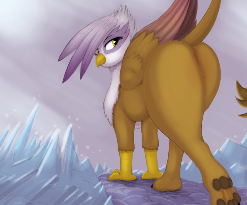 animal_genitalia ass avian digital_media_(artwork) female female/female feral friendship_is_magic genitals gilda_(mlp) gryphon hasbro hi_res index_3 looking_back my_little_pony mythological_avian mythological_creature mythology nude pawpads pussy solo tail vaginal_penetration wings