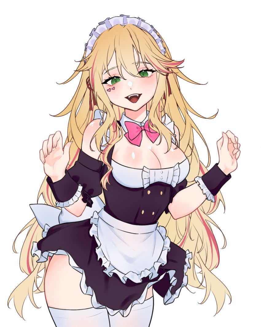 1girls blonde_hair breasts cleavage clothed clothing female female_only green_eyes headdress huge_breasts light-skinned_female light_skin looking_at_viewer lulu_lasso maid maid_headdress maid_uniform nexas_live open_mouth paris01 pink_hair solo uniform virtual_youtuber xie_dubuu