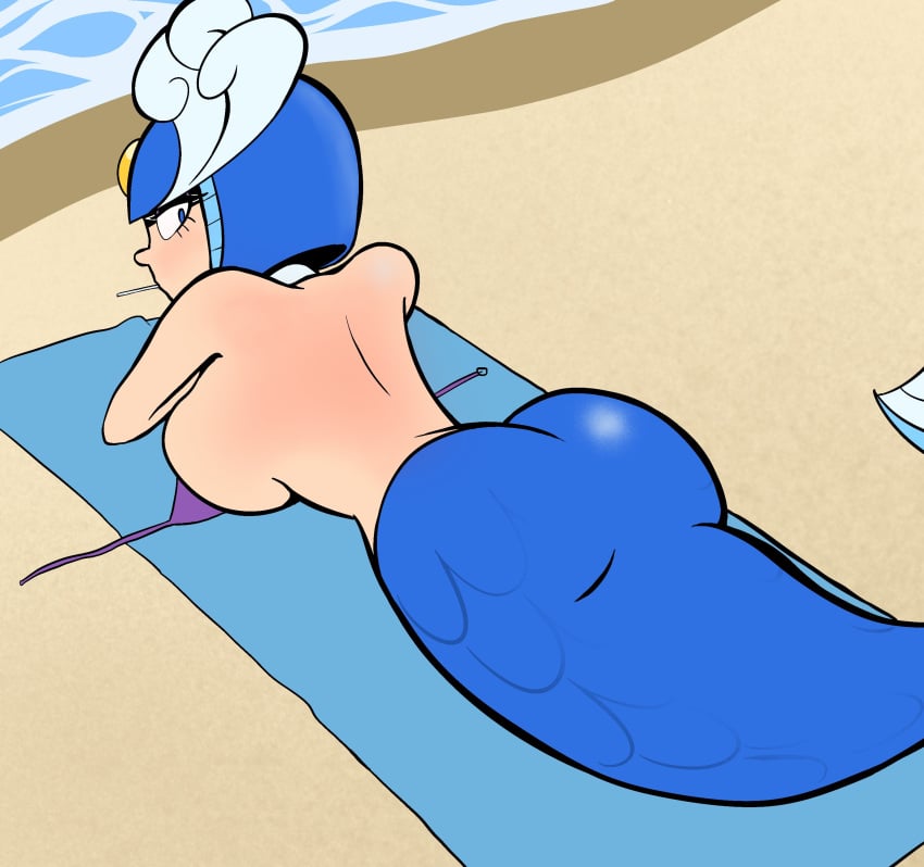 arty_renegate ass back_view backboob beach big_ass laying_on_stomach looking_back mega_man splash_woman sunburn tagme