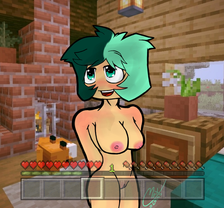 breasts female female_only fox fox_(minecraft) minecraft original_character pussy screenshot two_tone_hair