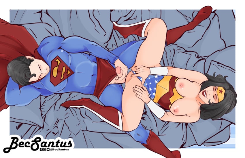 becsantus breasts dc dc_comics lying masturbation smile superman wonder_woman