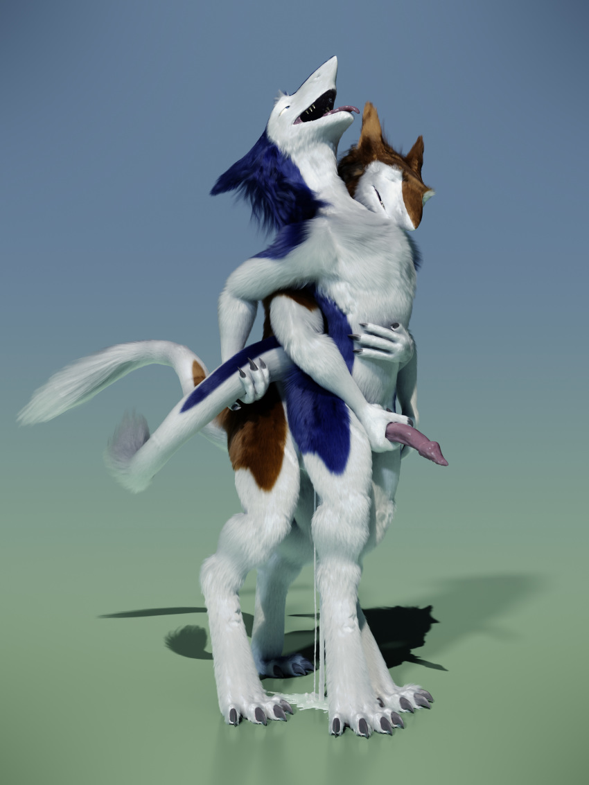 2019 3d 3d_(artwork) absurd_res anal anal_sex arceronth balls bodily_fluids bodyguard_position claws cum cum_while_penetrated digital_media_(artwork) duo ejaculation erection from_behind_position furry genital_fluids hi_res looking_pleasured male male/male male_penetrating open_mouth penetration penis reach_around sergal sex simple_background standing standing_sex tuft