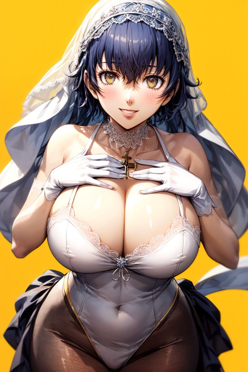 ai_generated alternate_costume atlus breasts bride female female_only nai_diffusion persona persona_4 shirogane_naoto solo stable_diffusion