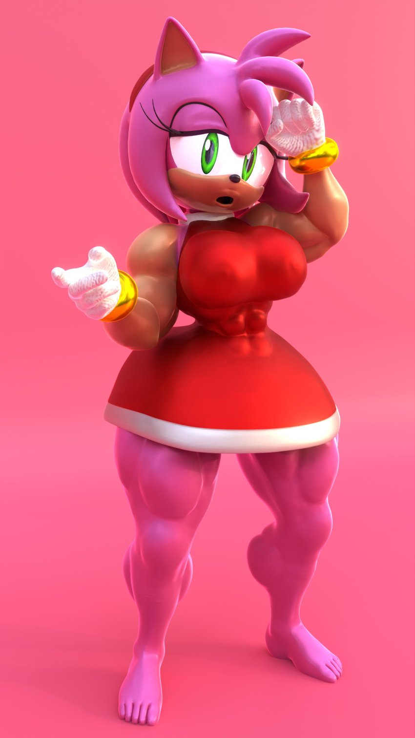 1girls 3d 3d_(artwork) abs alternate_version_available amy_rose anthro areolae barefoot big_breasts breasts clothed clothed_female diag34k dress female female_only fuckgirl full_body furry gloves green_eyes looking_at_viewer muscular_female nipples open_mouth red_dress solo solo_female sonic_(series) standing white_gloves