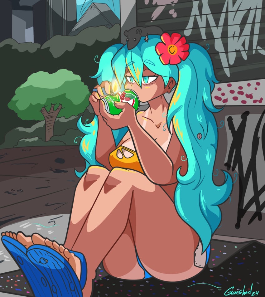 1girls bare_legs big_breasts blue_eyes blush brazil brazilian brazilian_female brazilian_miku cigarette flower_in_hair gunshad hatsune_miku huge_breasts huge_thighs large_breasts latin_american_hatsune_miku_(meme) long_sleeves rat short_shorts solo_female tan-skinned_female tan_body tanned_female tanned_skin thick_thighs thighs twintails very_long_hair vocaloid voluptuous voluptuous_female