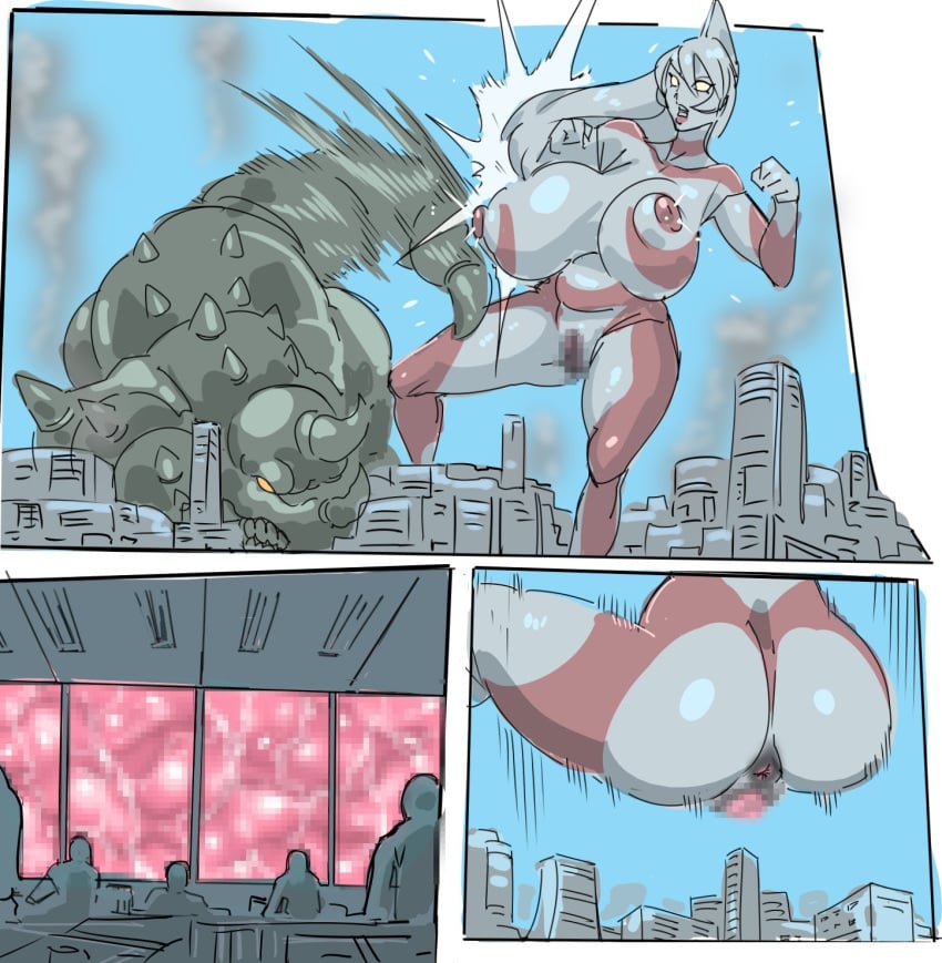 alien alien_girl alien_humanoid artist_request building building_sex comic fighting kandenki large_breasts nipples penetration puffy_nipples thick_ass thick_thighs ultraman_(franchise)