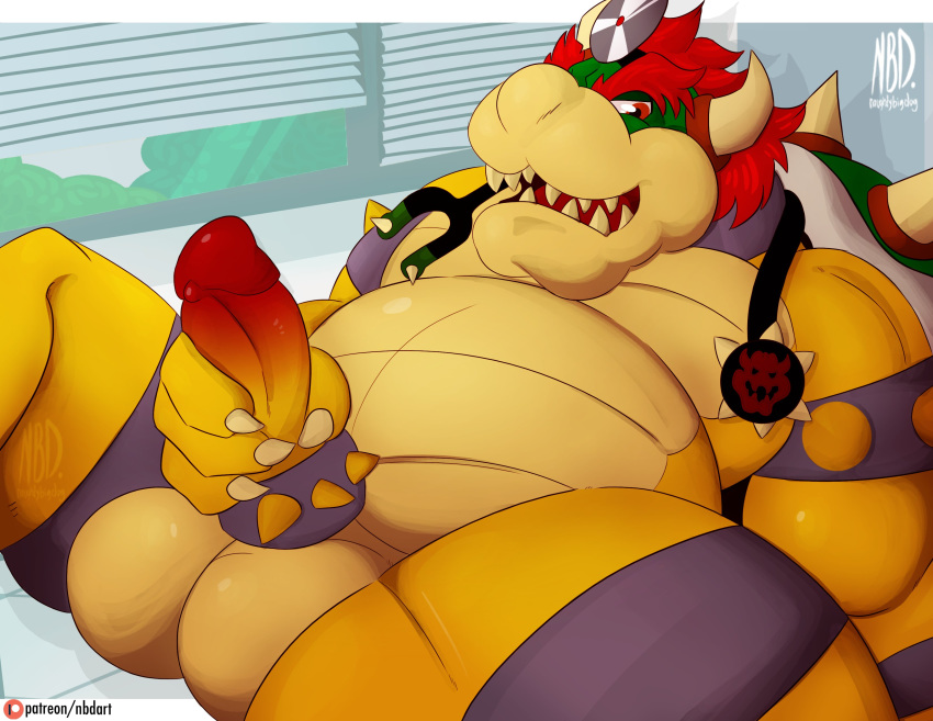 2019 4_fingers absurd_res accessory anthro balls belly bowser cock_ring dr._bowser dr._mario_(series) erection hi_res humanoid_hands humanoid_penis jewelry koopa male male_only mario_(series) naughtybigdog nintendo overweight overweight_male penis penis_accessory penis_jewelry scalie solo stethoscope touching_penis video_games