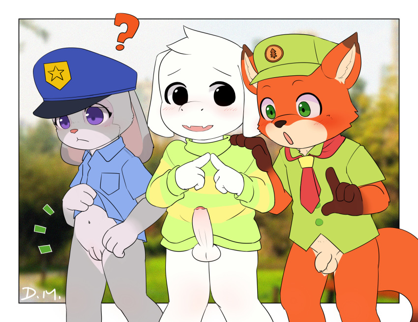 asriel_dreemurr blush clothing crossover disney dm judy_hopps nick_wilde penis pussy undertale zootopia