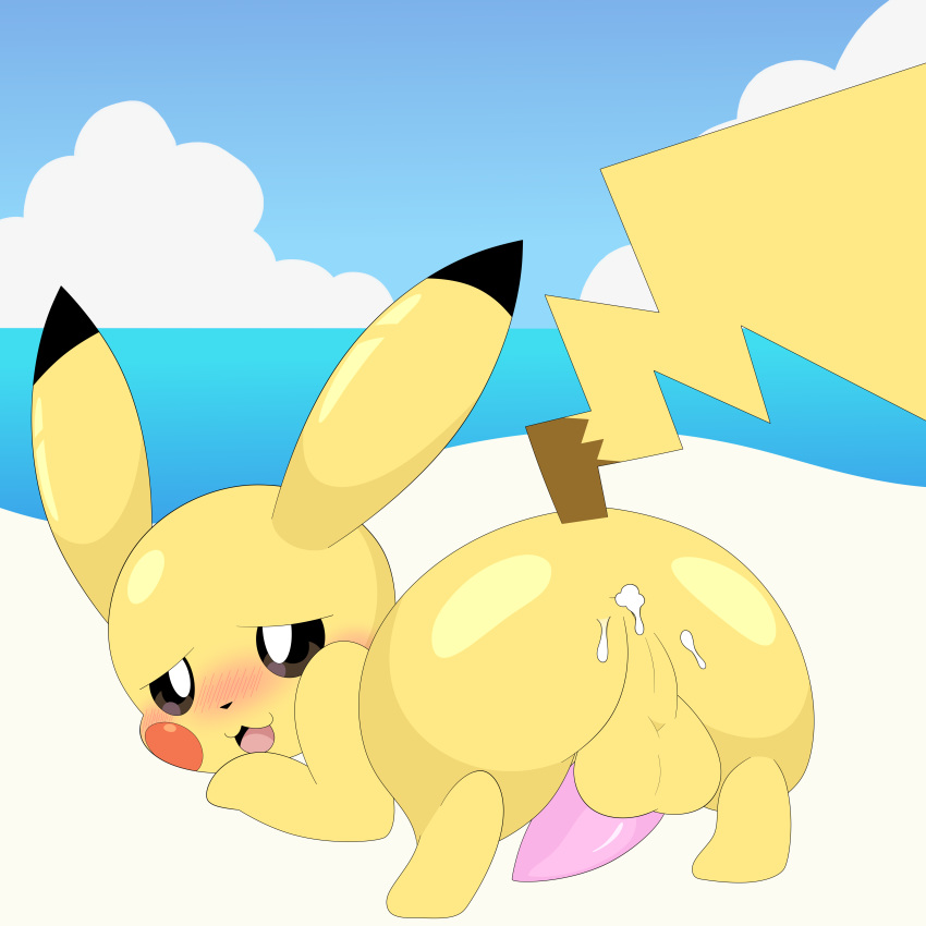 1:1 1boy absurd_res after_sex ass beach big_ears black_fur blush bodily_fluids brown_eyes brown_fur cum eye_contact femboy feral furry furry_only gay genital_fluids half-closed_eyes hi_res lemonlime long_ears looking_at_viewer looking_back male male_only nintendo outdoors penis pikachu pokémon_(species) pokemon pokemon_rgby presenting presenting_hindquarters red_cheeks rodent seaside smile solo tail testicles thick_thighs video_games wide_hips yaoi yellow_fur