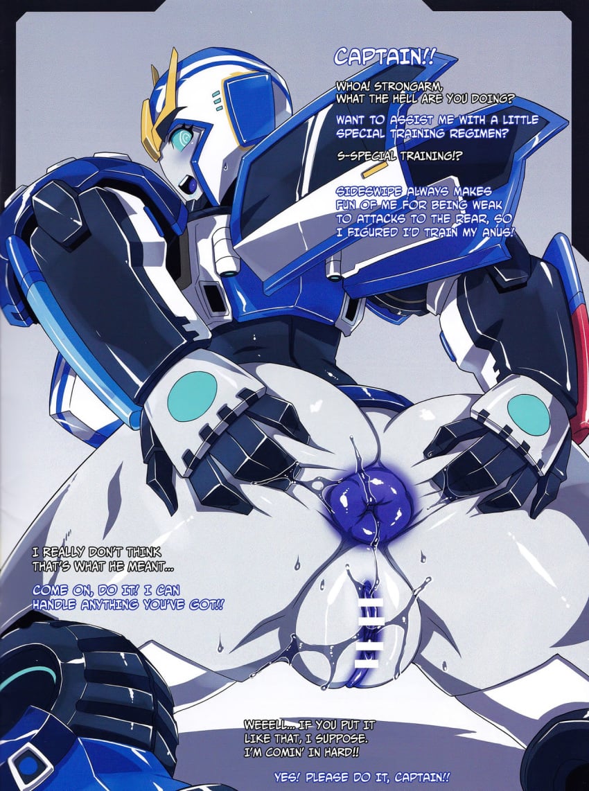 anus ass big_ass blue_eyes blush censor_bar denkishowgun english_text female presenting_anus puffy_anus robot robot_girl spread_ass strongarm_(transformers) text transformers transformers_robots_in_disguise_(2015)