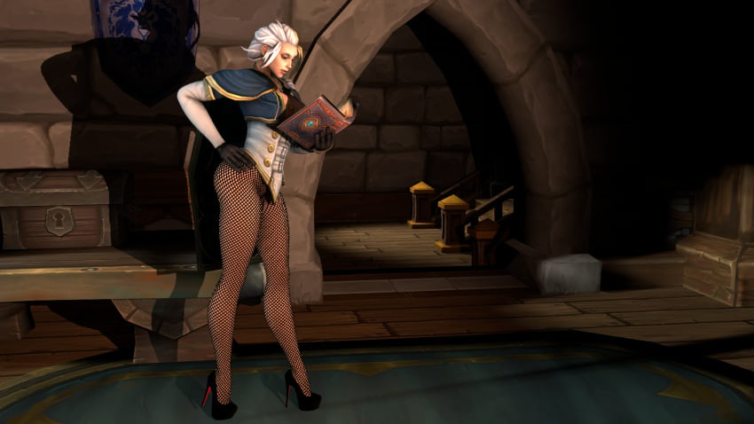 1girls 3d 3d_(artwork) alliance_(warcraft) alliance_shield alliance_symbol blizzard_entertainment book clothed clothing feet female female_only fishnet fishnet_legwear fishnet_pantyhose fishnet_stockings fishnets footwear heels high_heels house human human_mage jaina_proudmoore kul_tiras legs long_hair mage_(warcraft) pantyhose pose posing reading solo source_filmmaker subscriber_reward teejay22 tights twitter twitter_username warcraft white_hair world_of_warcraft