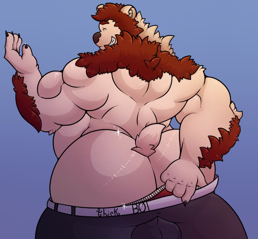 a0nmaster a0nsecretroom anthro ass balls barazoku big_butt clothing fluffy fur grin invalid_tag male male_only mammal musclegut muscular muscular_male overweight overweight_male red_fur smile solo teasing theo theodore_wilder undressing ursid white_fur