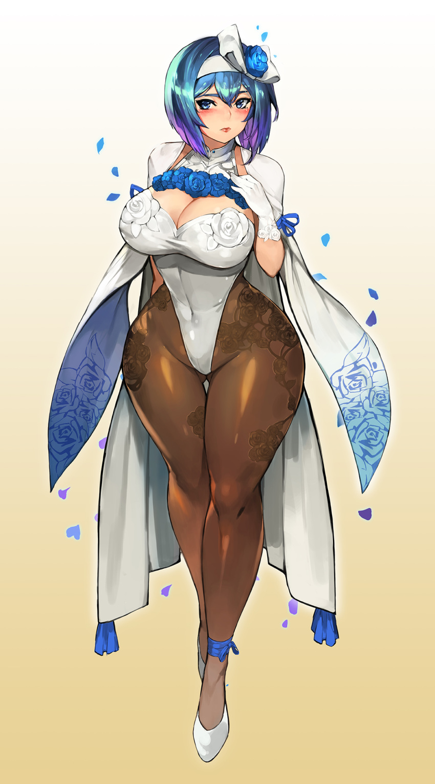 1girls 5:9 ass big_ass big_breasts black_hair blue_eyes female flower fully_clothed gurimjang leotard tagme thick_thighs thigh_gap white_boots white_high_heels wide_hips