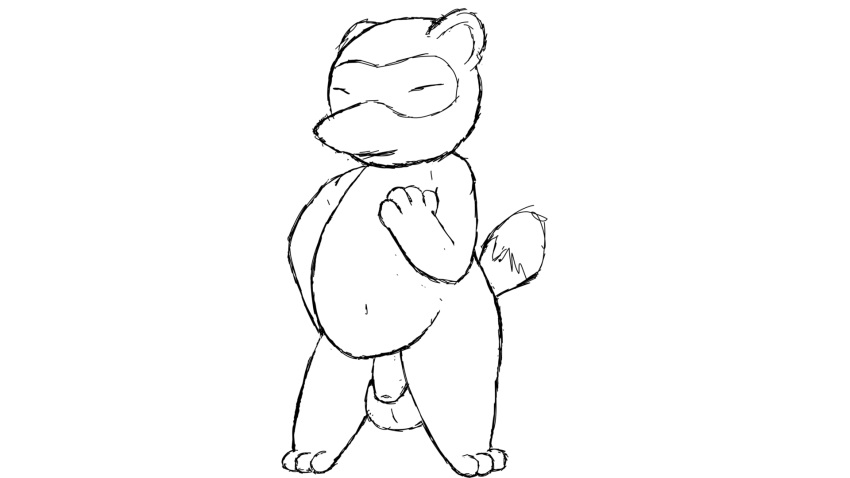 16:9 animal_crossing animated anthro belly canid canine furry highres humanoid_penis loop male male_only mammal monochrome nintendo nude penis raccoon_dog solo tanuki testicles tom_nook uncut vigmarr