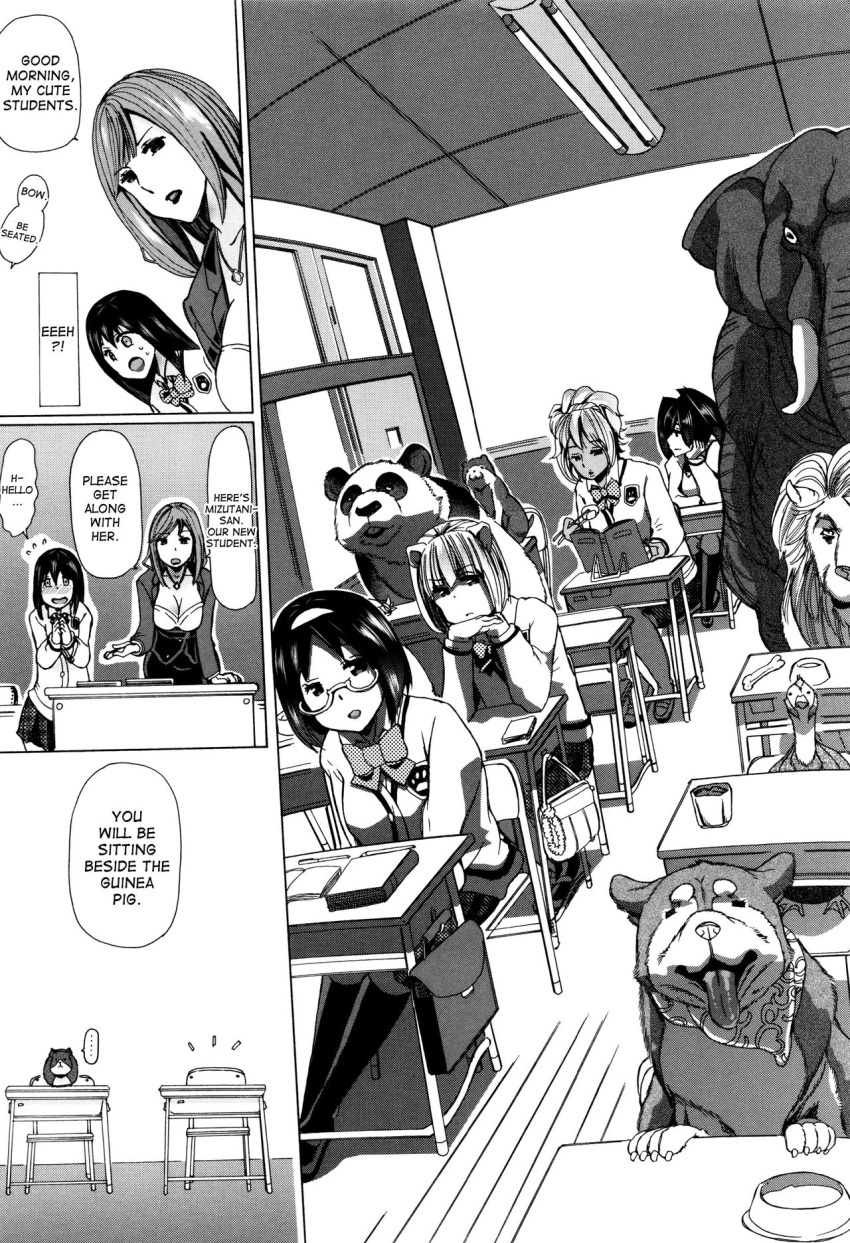 6+boys 6+girls 6animals 6girls chikiko classroom juukan_kyoushitsu_-_bestiality_class mizutani_(bestiality_classroom) multiple_boys multiple_girls school school_uniform schoolgirl speech_bubble zoophilia