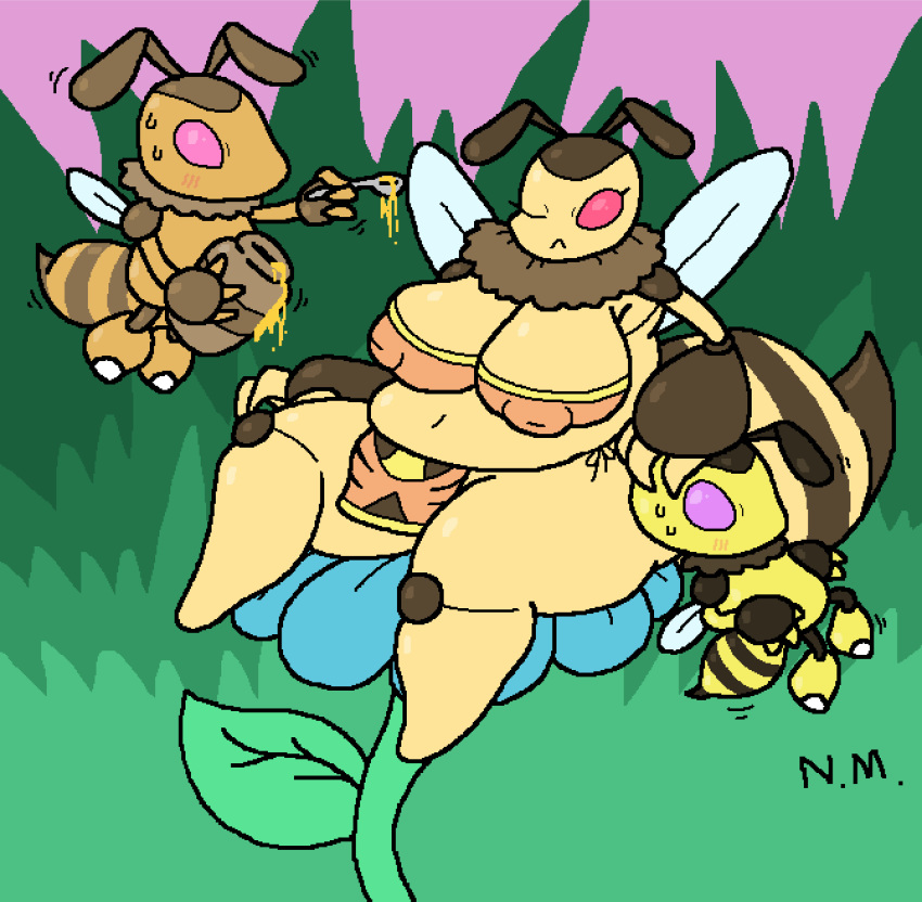 bee chubby dominant_female honey_bee insects large_breasts larger_female no_humans sleepyslut submissive_male thick_legs thick_thighs