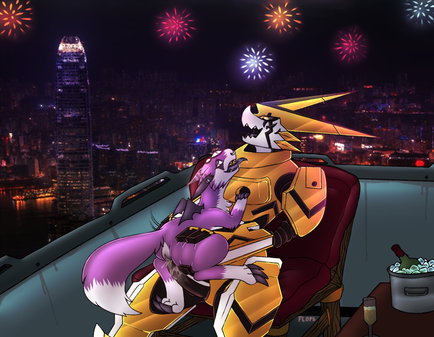 2019 alcohol beverage big_dom_small_sub bodily_fluids chair cum cum_inside digimon digimon_(species) digital_media_(artwork) dorumon dragon female fireworks floppsies fluffy fluffy_tail fox_tail fur furred_dragon genital_fluids layne_(omnishoutmon) layne_(shoutmon) male omega_shoutmon rieka_(dorumon) shoutmon size_difference straight wings x-digimon