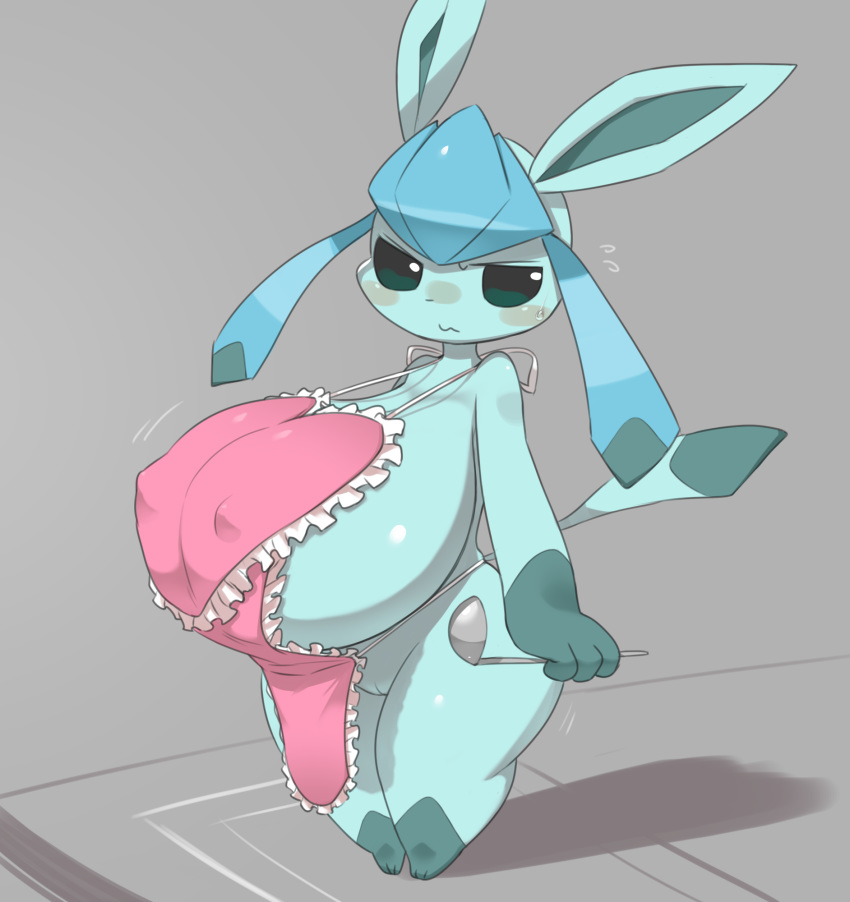 1girls 3_fingers 3_toes anthro anthrofied apron apron_only ass big_ass big_breasts big_ears big_eyes blue_eyes blue_fur blush breasts canine chubby clothing digital_media_(artwork) eeveelution erect_nipples eye_contact female female_only furry glaceon grey_background hi_res holding huge_breasts large_breasts long_breasts long_ears looking_at_viewer mammal mostly_nude naked_apron nintendo nipple_outline nude obikuragetyan paws pokémon_(species) pokemon pokemon_(species) pokemon_dppt pose pussy sagging_breasts shadow shortstack sideboob solo standing tail thick_thighs top_heavy video_games wide_hips