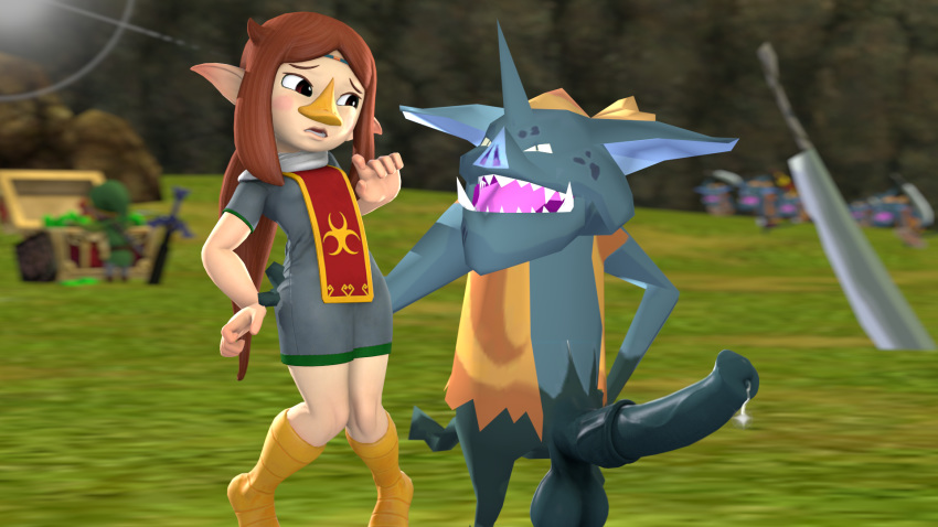 bokoblin clothing female horse_penis horsecock imminent_rape link medli medliman moblin monster nintendo precum the_legend_of_zelda the_wind_waker toon_link unwilling wind_waker