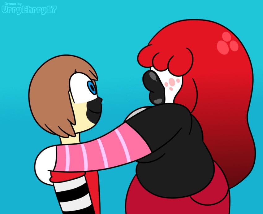 1boy 1girls animated anthro big_lips black_lipstick cherry_(vrrychrry17) goth kiss_mark kissing red_hair trist vrrychrry17 watermark