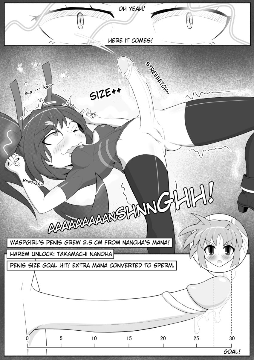 1futa bodysuit cock_chart futa_sans_balls futanari huge_cock lyrical_nanoha magical_girl magical_girl_outfit mahou_shoujo_lyrical_nanoha manga manga_page nanoha_takamachi onion_jigoku original_character penis_enlargement penis_expansion wasp_girl_(onion_jigoku) younger_futanari