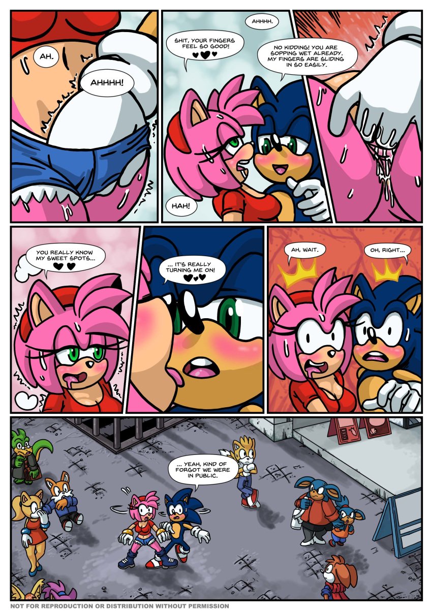 1boy 1girls allie allie_way amy_rose ass ass blue_fur blue_hair breasts breasts cum female fingering fingering_pussy green_eyes grocery_bag pink_fur pink_hair sex short_jeans short_shorts shorts sonic_(series) sonic_the_hedgehog