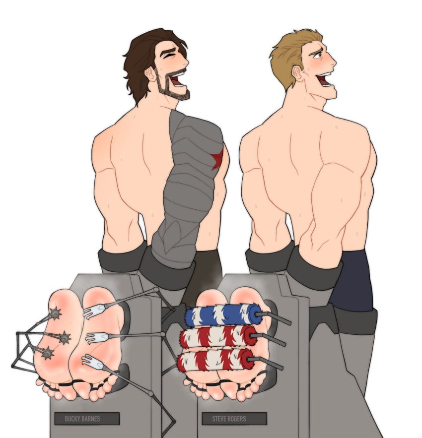 2boys blush bucky_barnes gay male_feet male_foot_fetish marvel marvel_comics musky_feet no_visible_genitalia restrained revealyoursins shirtless steve_rogers sweaty_feet tickle_fetish tickle_torture tickling tickling_feet toes_tied white_background