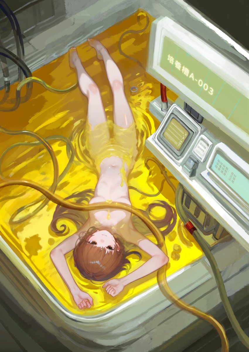 1girls 2020s 2024 absurd_res bare_legs bare_shoulders barefoot breasts brown_eyes brown_hair clone closed_mouth collarbone completely_nude completely_nude_female convenient_censoring female from_above full_body hi_res indoors kyouon laboratory long_hair looking_at_viewer lying medium_breasts misaka_imouto navel nude nude_female on_back partially_submerged ribs solo stasis_tank stomach teenage_girl teenager to_aru_kagaku_no_railgun to_aru_majutsu_no_index toes water wet young