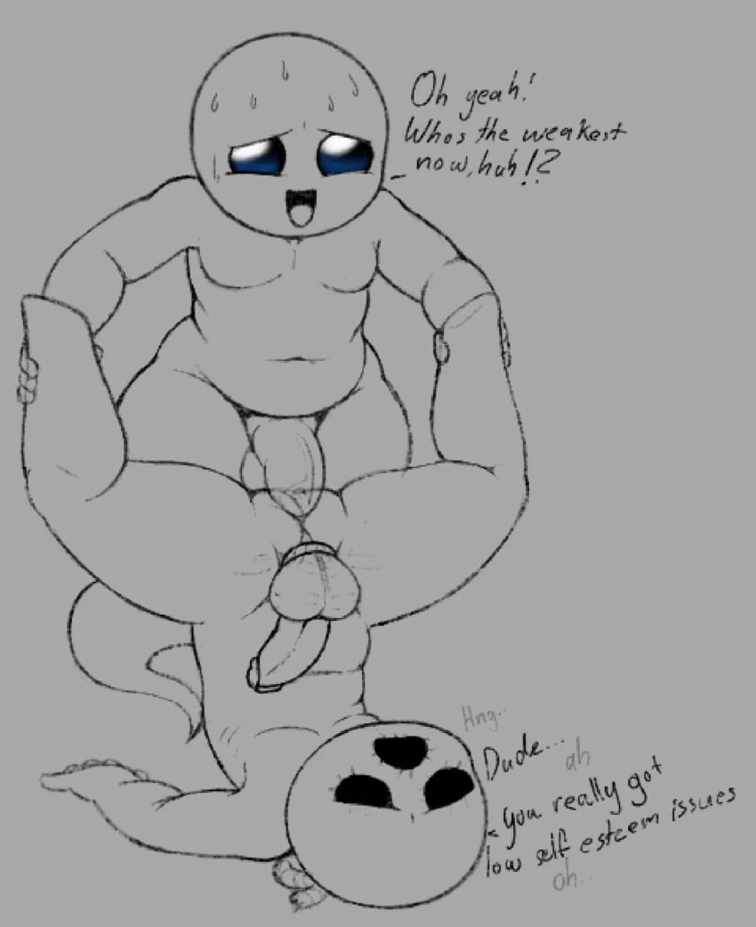 2boys aged_up anal anal_sex blue_eyes dialogue featureless_feet gay gay_sex guilboss holding_legs hollow_eyes keeper_(the_binding_of_isaac) moaning sweat sweating text the_binding_of_isaac the_lost_(the_binding_of_isaac)