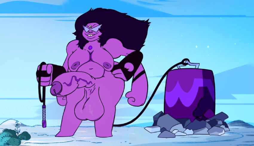 bbw beach edit futanari gem_(species) gem_fusion giantess holding_weapon intersex monkeyman_(artist) multi_arm multi_eye multi_limb screenshot screenshot_edit solo_futa steven_universe sugilite_(steven_universe)