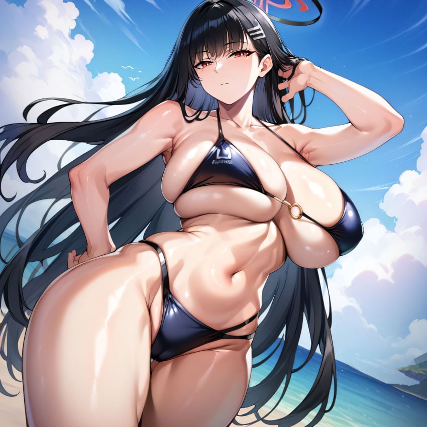 1girls ai_generated alternate_breast_size beach big_breasts bikini blue_archive bostin breasts busty curvaceous curvy curvy_body curvy_female curvy_figure female hand_on_hip huge_breasts large_breasts outdoors rio_(blue_archive) skindentation solo sweat sweating sweaty sweaty_body sweaty_breasts thick_thighs thighs venus_body voluptuous