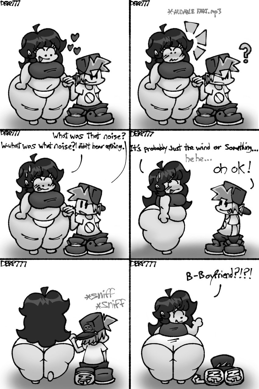 1boy 1girls acceptance black_and_white blush boyfriend_(friday_night_funkin) chubby comic curious derp777 dialogue embarrassed excuses fainting fart fat friday_night_funkin girlfriend_(friday_night_funkin) happy happy_expression heart_symbol height_difference holding_hands looking_away no_shoes obese sequence shocked shocked_expression shoes speech stuttering tagme text walking white_background