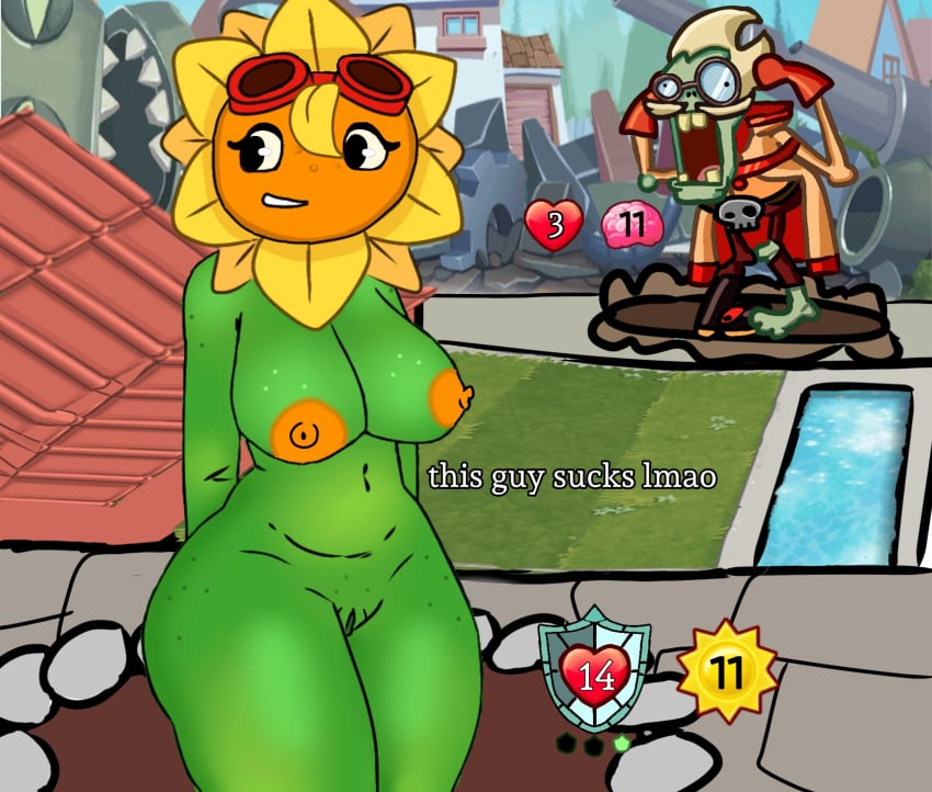 breasts female_focus game noxiousacidical nude plant plant_girl plant_humanoid plants_vs_zombies plants_vs_zombies:_heroes professor_brainstorm_(pvz) solar_flare_(pvz) sunflower_(pvz) tagme