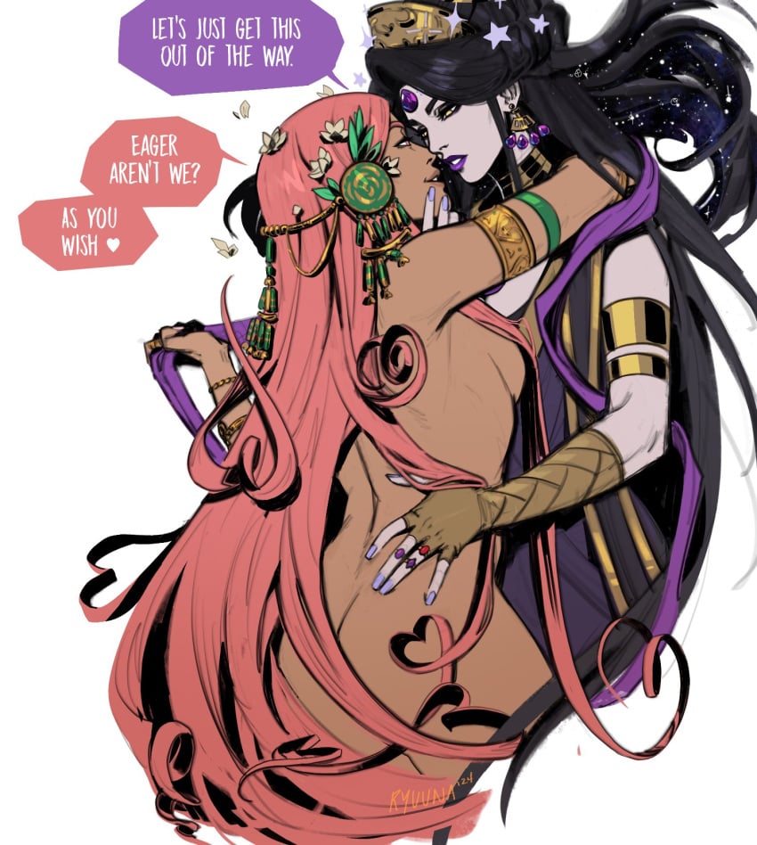 2girls aphrodite_(hades) ass breasts female hades_(game) nude nyx_(hades) ryuunart tagme yuri