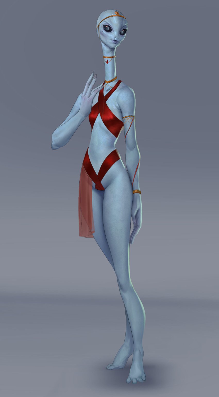 alien alien_girl alien_humanoid female female_focus female_only jewlery kaminoan long_arms long_legs long_neck red_bikini star_wars swimwear zarath