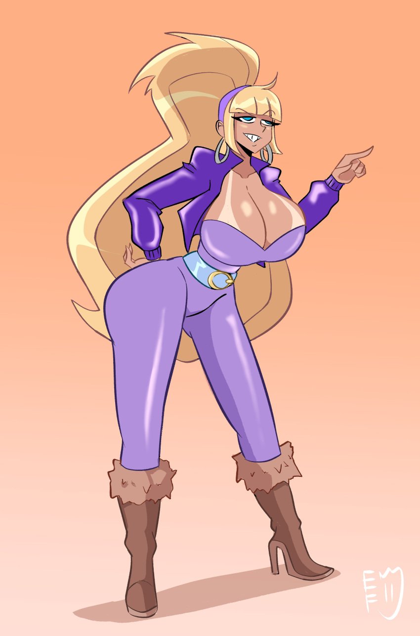 1girls aged_up art_trade bangs belt bending_forward big_breasts big_hair bigdad blonde_hair blue_eyes blunt_bangs bodysuit boots bouffant bouffant_hair catsuit clothed clothing color cropped_jacket curvy darnact disney earrings either_flame enjoying female female_focus female_only full_body fur-trimmed_boots gravity_falls hairband high_heel_boots high_heels huge_breasts light-skinned_female light_skin light_skinned_female long_hair long_legs looking_at_viewer looking_pleasured no_bra pacifica_northwest pink_background pointing pointing_at_viewer posing purple_clothing purple_jacket smile solo solo_female straight tan-skinned_female tan_body tanline tanlines tease teased_hair teasing thick_thighs thin_waist very_long_hair violet_clothing waist_belt waist_grab zipper zipper_down