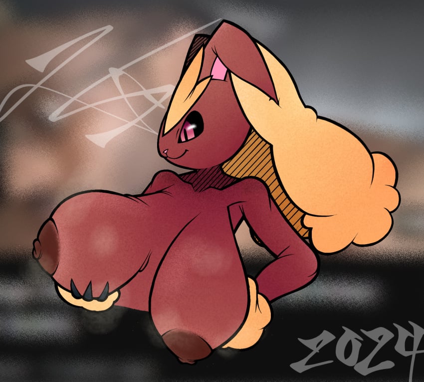 1000cringestar2_(artist) 1000cringestare_(artist) 2024 breasts breasts_out female_lopunny game_freak holding_breast lopunny naked naked_female nintendo pokémon_(species) pokemon pokemon pokemon_(species) self_upload