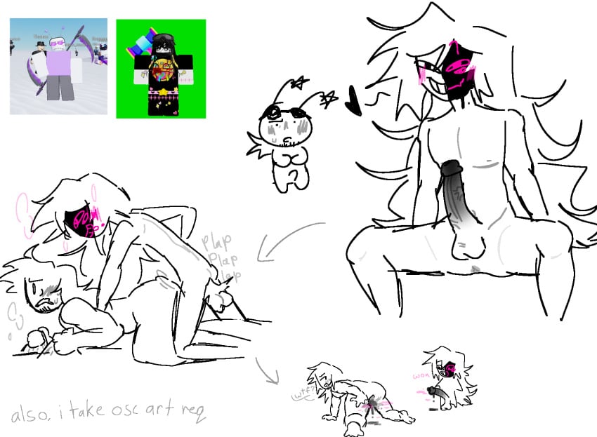 anal_sex ass_grab black_cum cum_in_pussy doggy_style drool long_hair long_penis naked oc penis robloxian sketch skinny