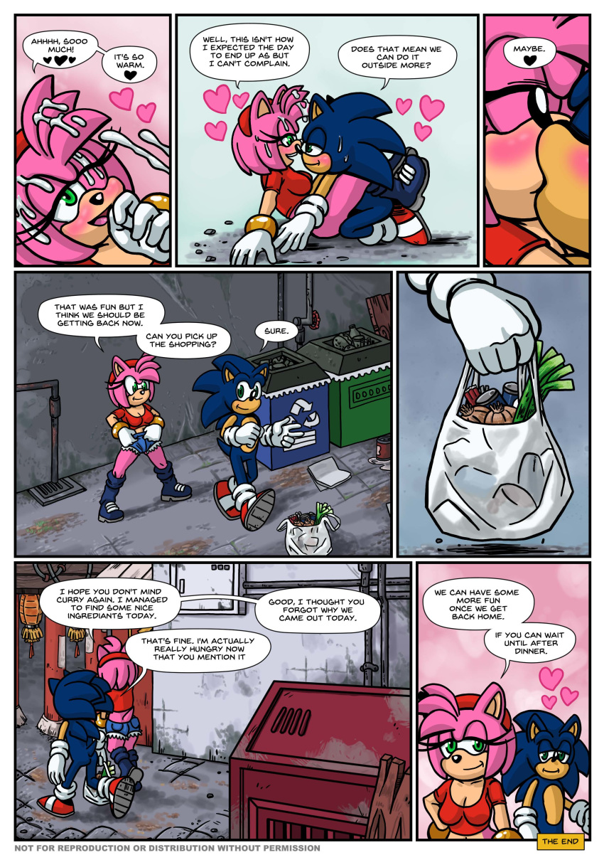 1boy 1girls allie allie_way amy_rose ass blue_fur blue_hair breasts cum female green_eyes grocery_bag pink_fur pink_hair sex shirt short_jeans short_shorts shorts sonic_(series) sonic_the_hedgehog